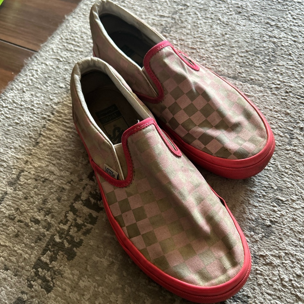 Vans Pink and White Checkered Slip-On Shoes